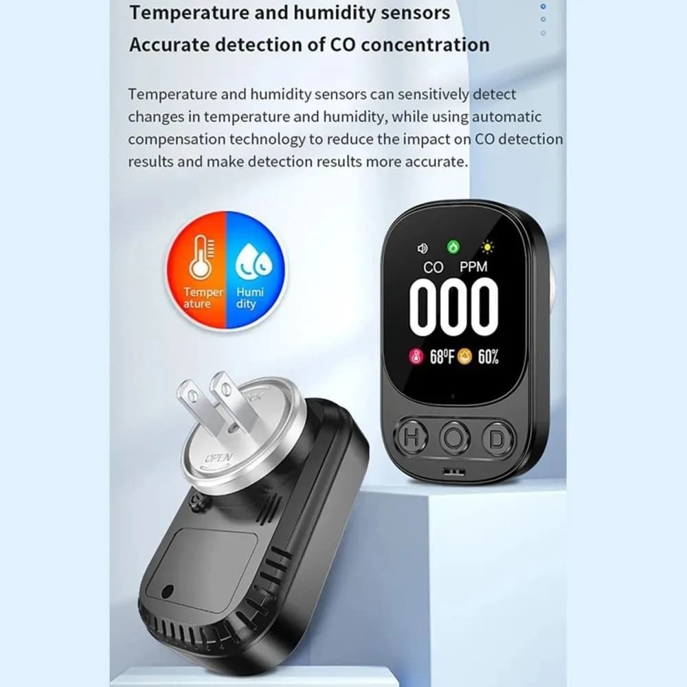 Rilevatore di Monossido di Carbonio ad Alta Sensibilità, Monitor CO Portatile con Ampio Schermo, Monitoraggio in Tempo Reale, Rilevatore di Temperatura e Umidità