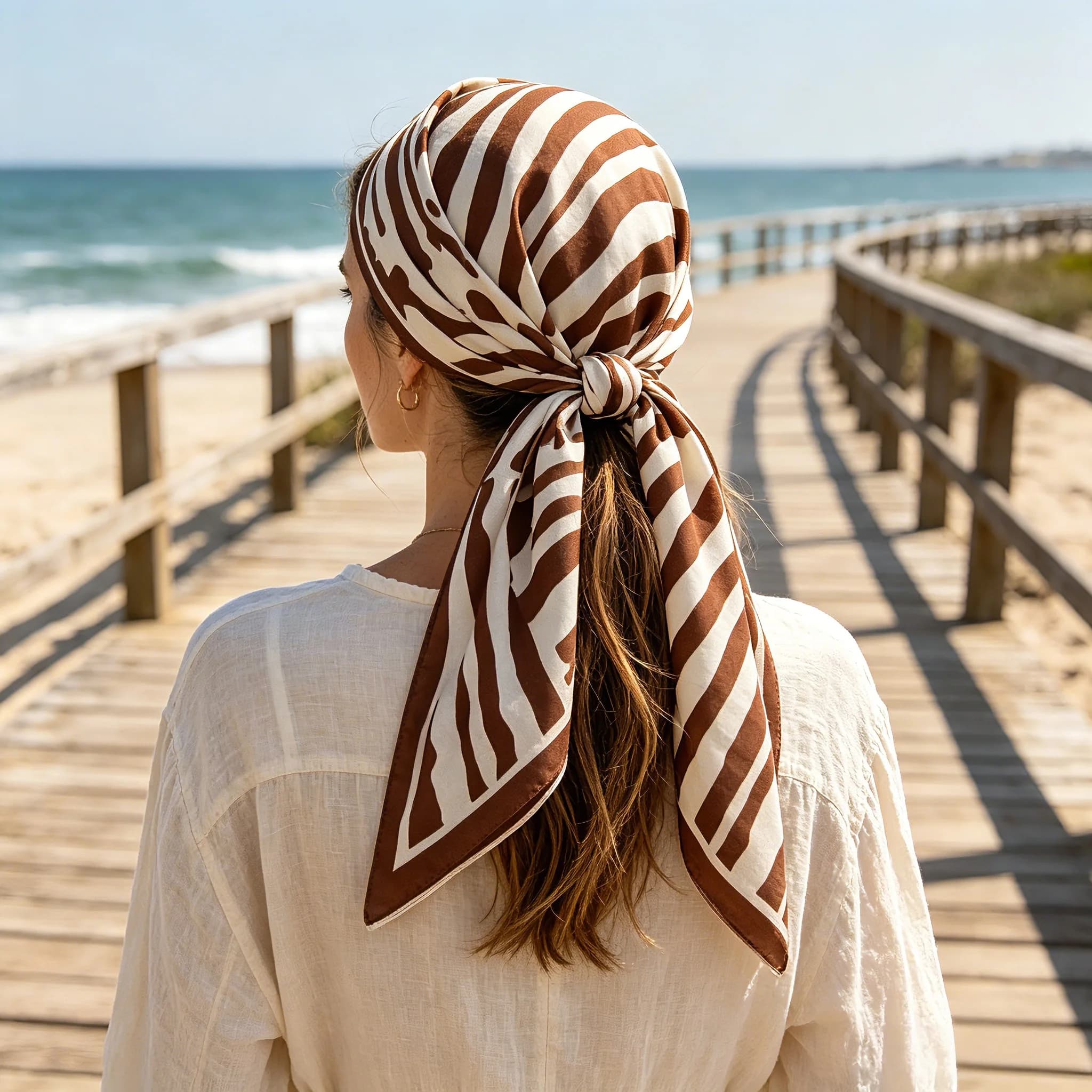 Luxury 90*90cm Twill Scarf Women Square Bandana Shawls Soft Foulard Femme Hijab Bufandas Neckerchief Brown Hair Accessories
