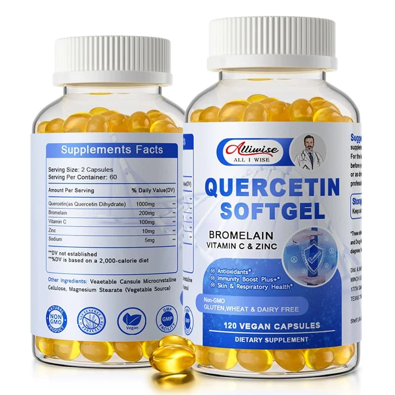 Alliwise Quercetin Softgel with vitamin C bromelin and zinc Quercetin antioxidant health supplements, eyes, cardiovascular