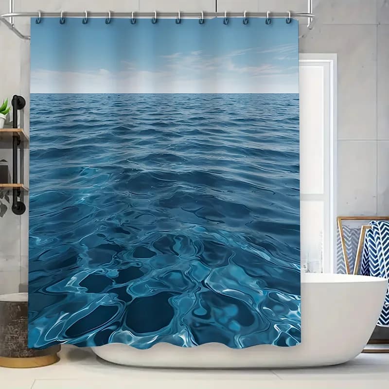 Tenda da doccia Ocean Wave - Decorazione da bagno ispirata alla natura Design con ondulazione dell'acqua Decorazione per la casa durevole e impermeabile Essenziale