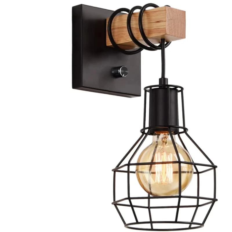 Cina Sconce da parete Lampada da parete moderna retrò da comodino Gabbia di colore nero con staffa di base in legno per corridoio interno WL0334