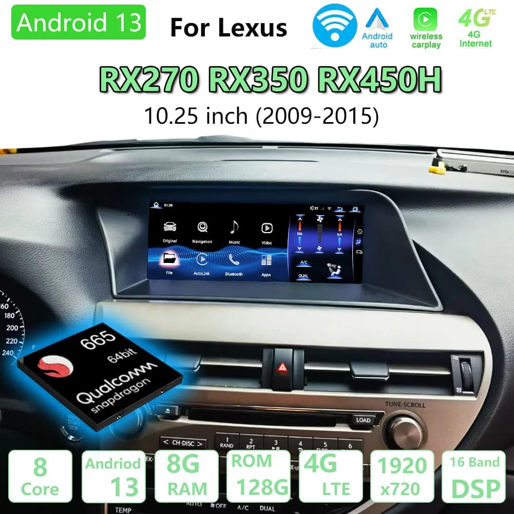 Per Lexus RX270 RX350 2009-2015 Qualcomm chip Android 13 navigazione per Auto GPS Multimedia Carplay Auto lettore schermo HD da 12.3 pollici