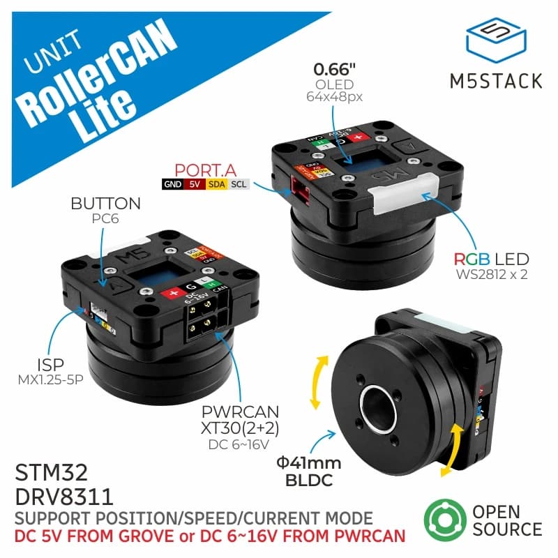 M5Stack Official RollerCAN Lite Unit without Slip Ring (STM32)