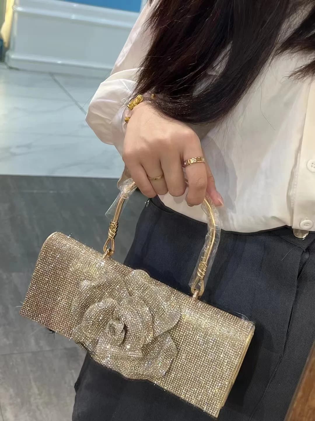 Borsa quadrata floreale con diamanti glitterati Borsa da donna Borsa da sera con strass di lusso Borsa da sera con pochette per festa di nozze Borsa a tracolla