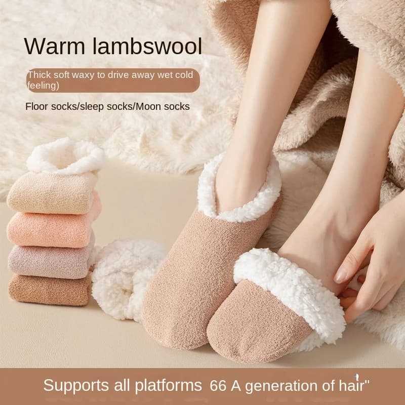Pantofola con calzino antiscivolo Pantofola per interni in pile di agnello da donna Addensato antiscivolo Pavimento per la casa Caldo copriscarpe antiscivolo 8W105