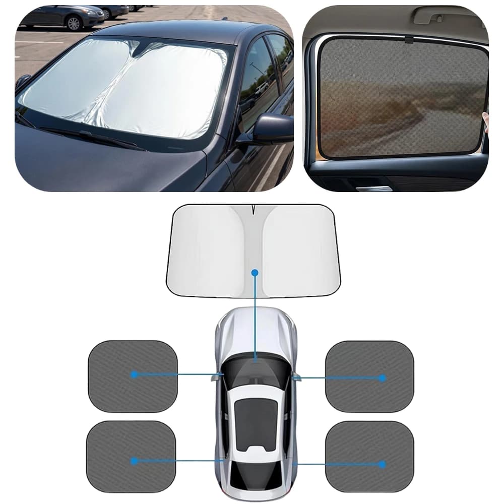 Car Sunshade For Front Windshield & 4 Windows Kit Sun UV Protection Auto Front Rear Window Heat-Isolation Car Privacy Curtains