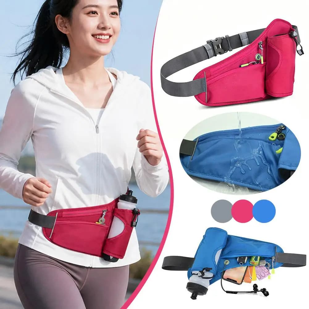 Waterproof Running Waist Pack Adjustable Sports Fanny Pack with Water Bottle Holder for Hiking Cycling Running Belt