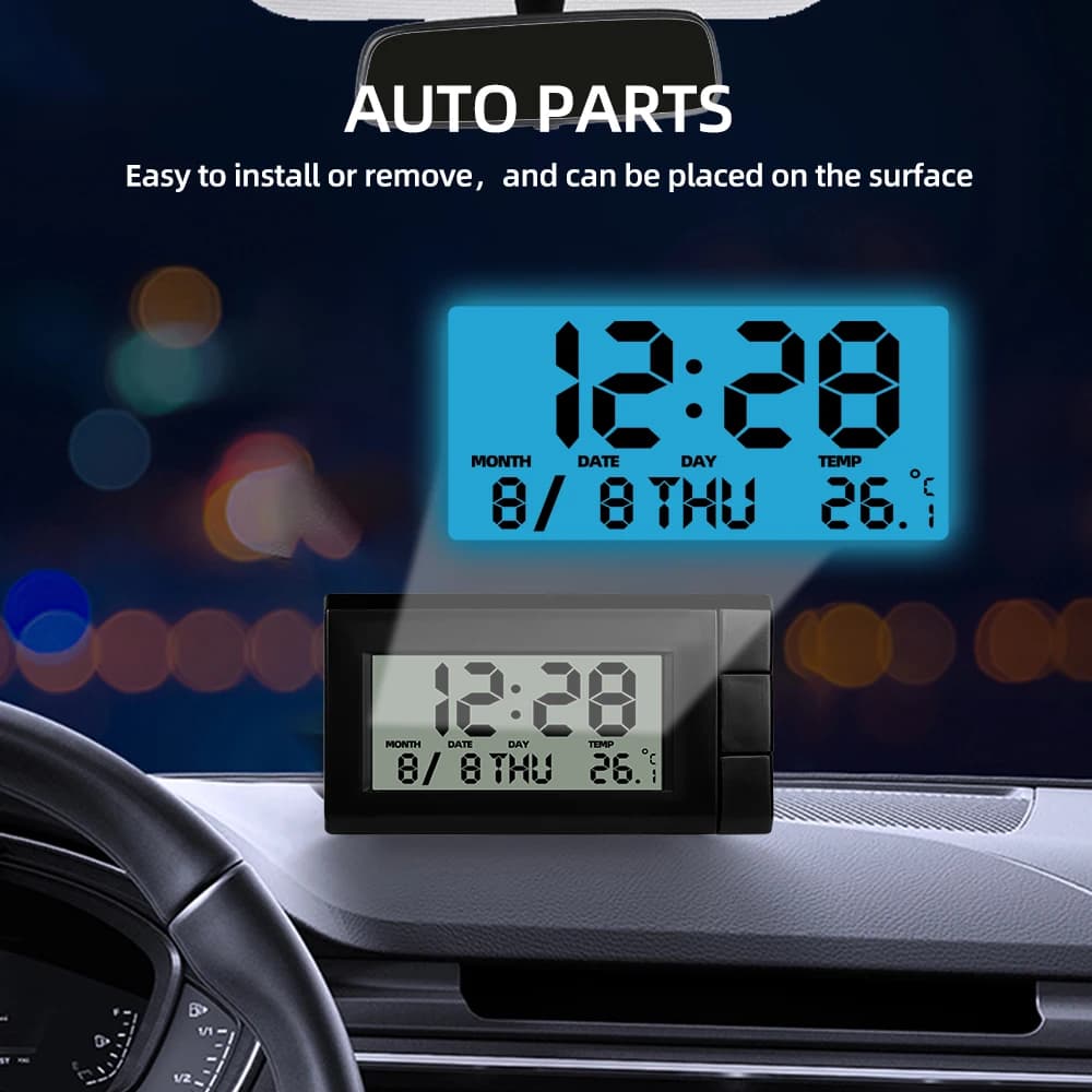 Orologio elettronico per auto Termometro 2 IN 1 Orologio automatico Orologi automatici Display digitale LCD luminoso Accessori per lo styling del cruscotto ZW
