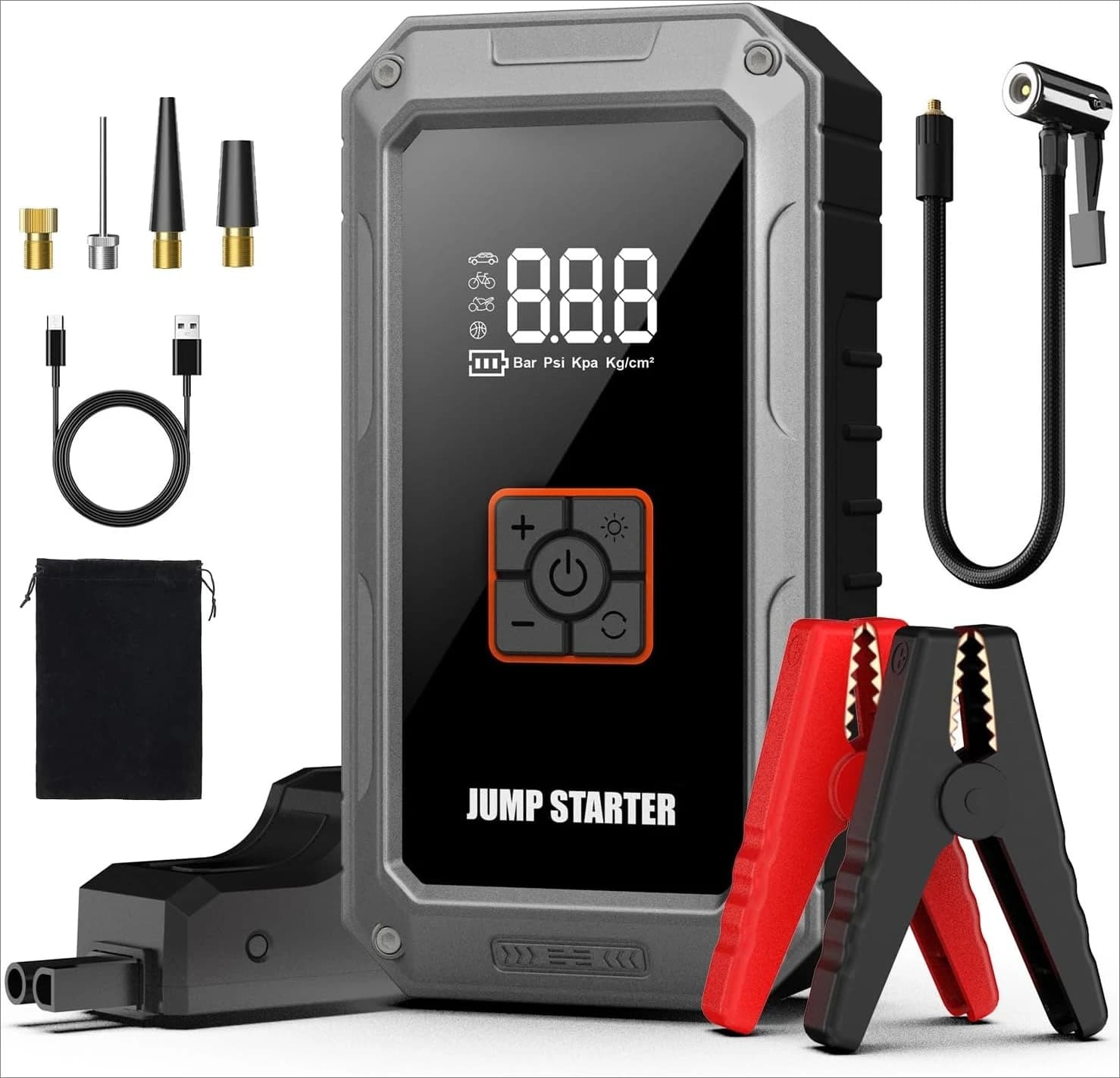 Avviatore di Emergenza per Auto 6000A con Compressore d'Aria 150PSI, Power Bank Portatile 12V con Luce LED