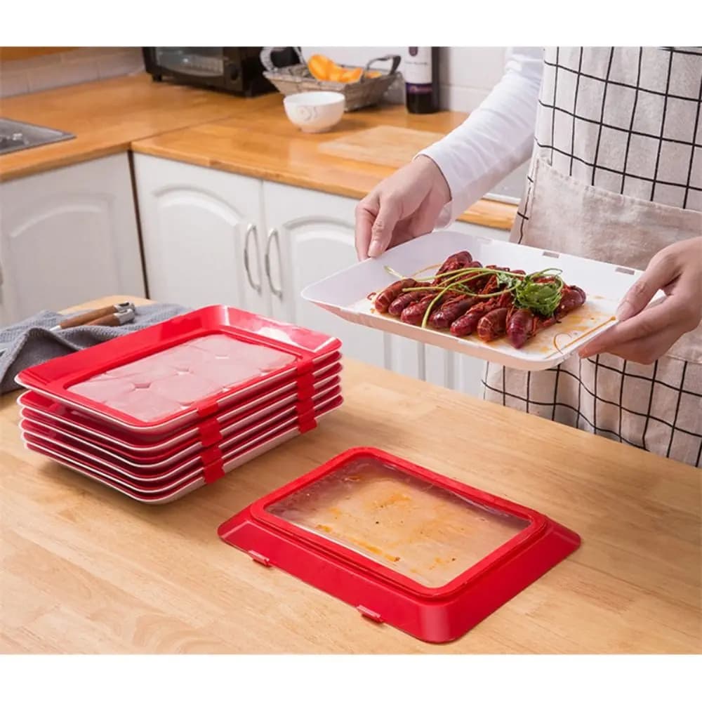 Vassoio creativo per la conservazione degli alimenti Contenitori impilabili riutilizzabili per la preparazione dei pasti Contenitore per carne fredda in plastica senza BPA da 30 * 21 cm