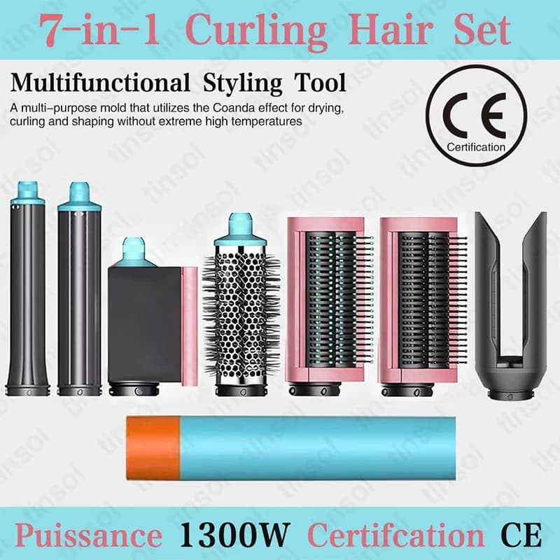 Set Hair Dryer 7-in-1 Tinsol, Multifunction Iron, Hair Plate, Hot Air Brush, Home Styling Set with Fair Effect