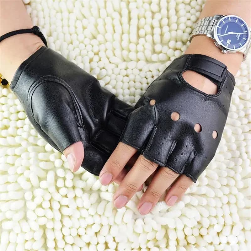 1 pair of unisex fingerless gloves in synthetic leather black style punk half fingers for men cycling riding motor