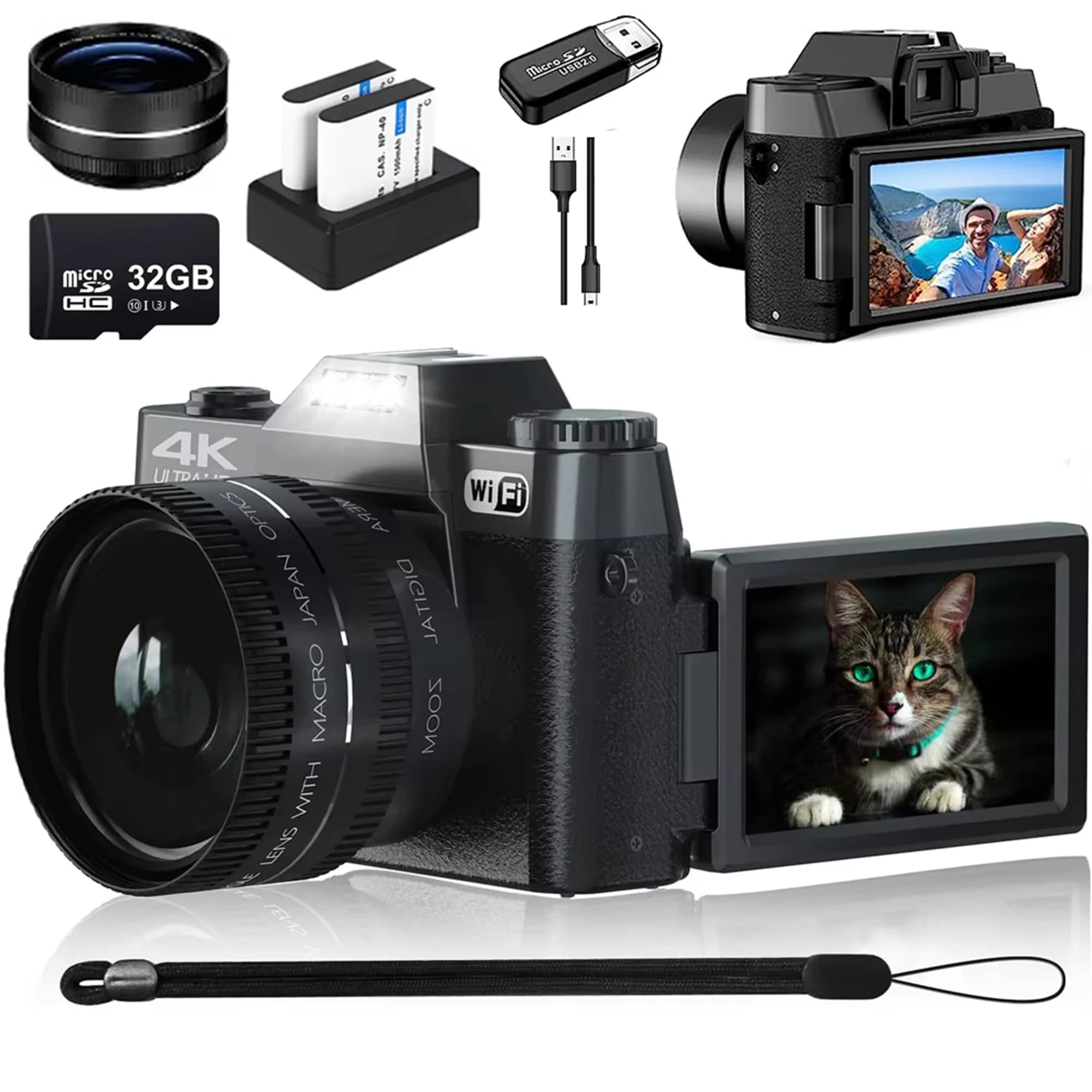 64MP Digital Photography Camera 4K WIFI Web Camcorder Vintage Vlog Video Recorder YouTube 16X Digital Zoom Camera 3" Flip Screen