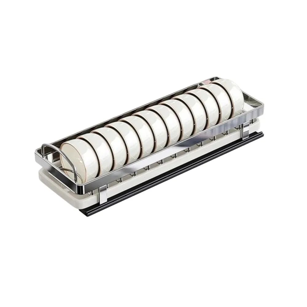 Stainless Steel Pull-out Dish Rack Drawer Type with Handle Dish Drainer Storage Rack Large with Drain Tray Cabinets Organizer