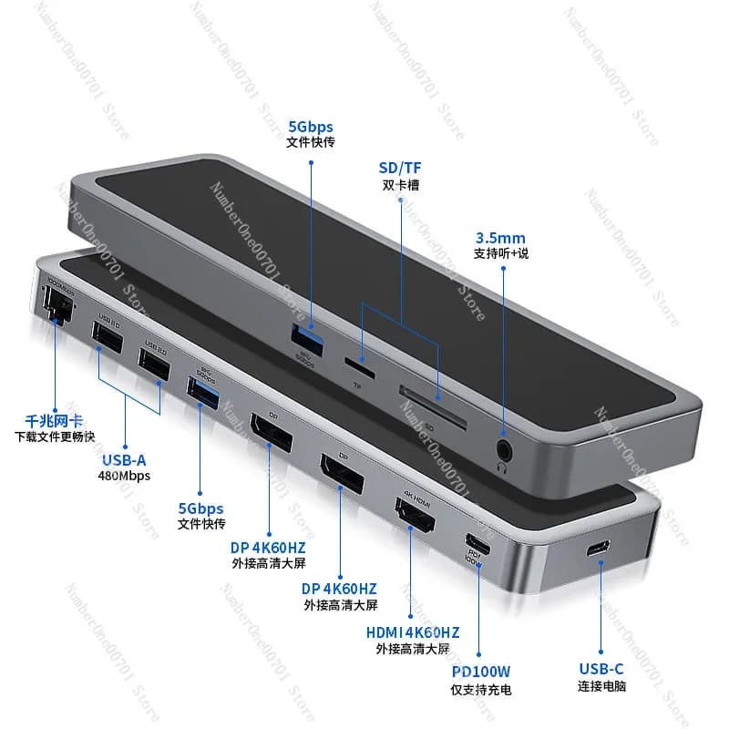 Docking Station 12 in 1 per Notebook, Tipo-C, con HDMI e Espansore Multi-Porta