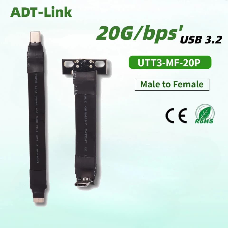 FFC USB 3.2 Type-C Extension Flat Ribbon Cable 90 FPV Slim Soft Flexible FPC Charger Handheld Gimbal Monitor 20G Gen2 x2 20G/bps