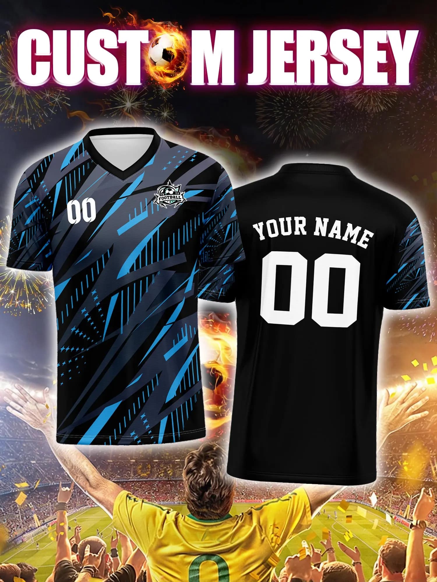 Maglia da Calcio Personalizzata con Immagine, Numero e Nome, Kit per Feste in Giardino, Abbigliamento Casual per Tifosi da Esterno su Erba Morbida