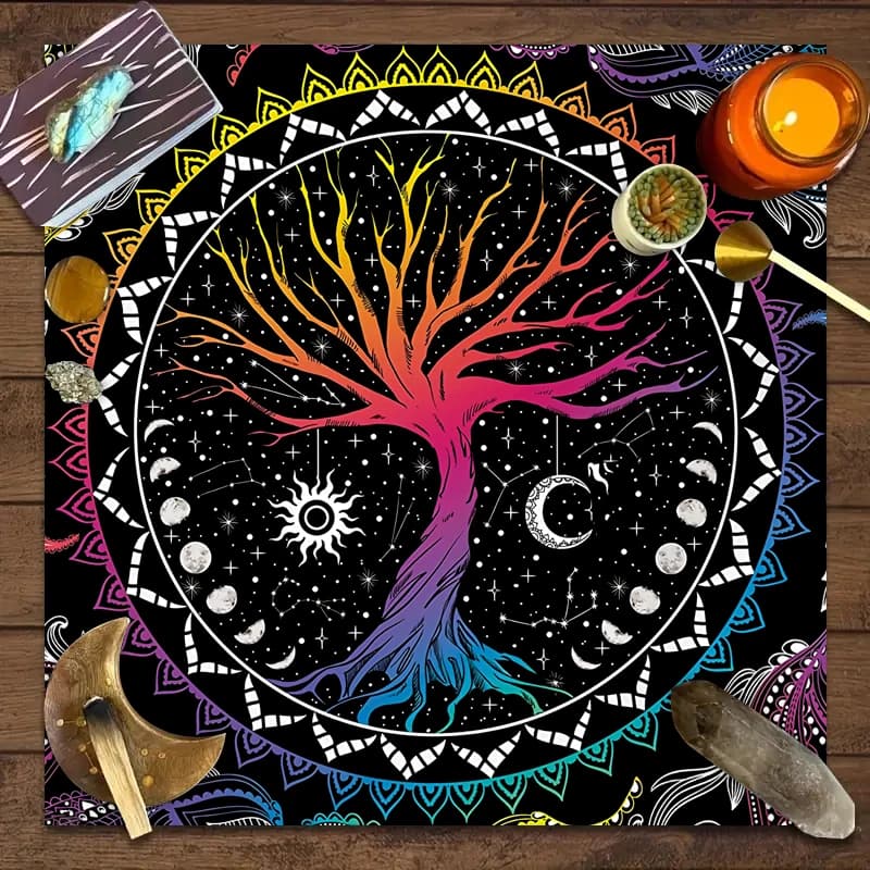 Tovaglia per carte dei tarocchi dell'albero della vita da 1 pezzo, tappetino per carte Oracle con decorazione per astrologia stregoneria, tovaglia per altare per divinazione artistica magica