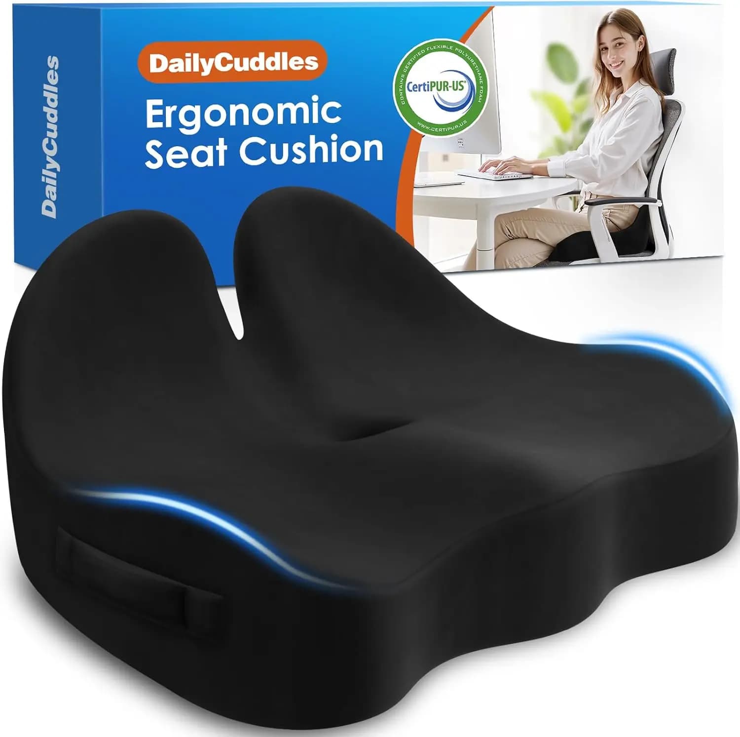 Memory Foam Bearing for Office Chairs, Desk Seats, Wheelchairs - Allevia il Dolore all'Anca, alla Sciatica e al Coccige, Nero