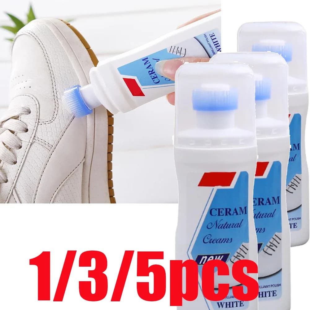 Detergente sbiancante per macchie su scarpe bianche con spazzola, agente detergente rapido per pelle, accessori per la pulizia delle sneaker