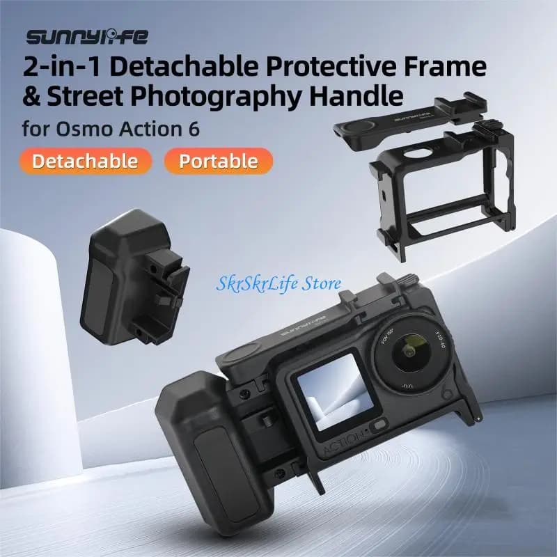 Telaio protettivo E65E per gabbia per fotocamera Action 6, design a sgancio rapido e impugnatura ergonomica, ideale per