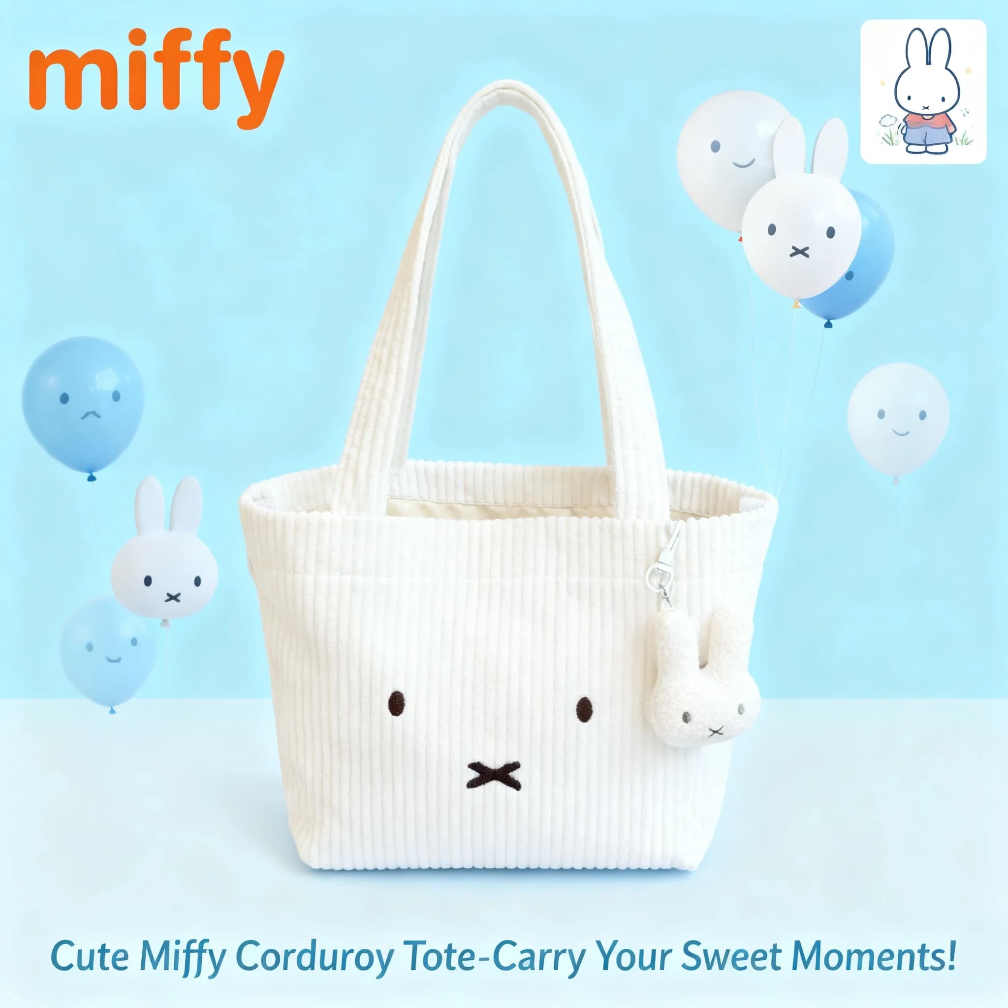 Borsa a tracolla in velluto a coste con coniglio Miffy, multifunzionale, per cosmetici, portatile, simpatica, regalo per ragazza, per festival