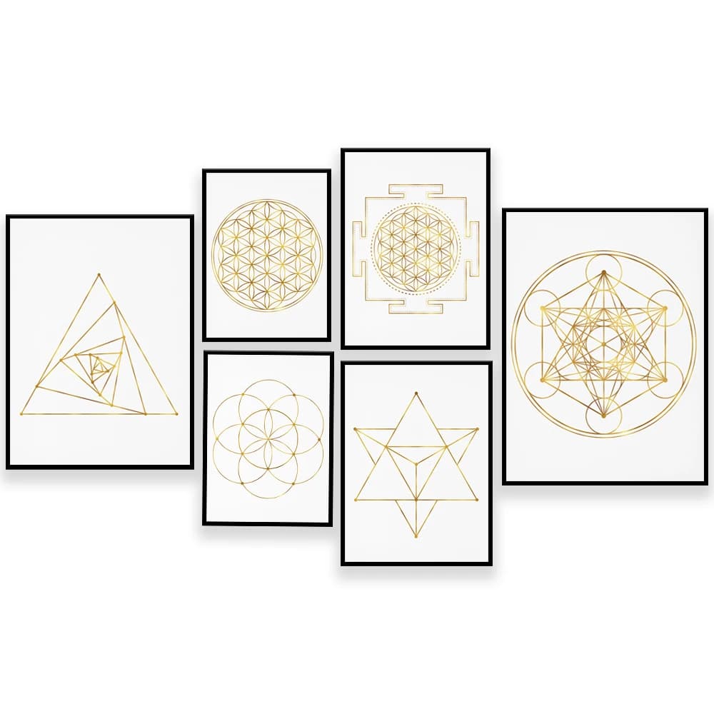 Triangolo Equilatero Dorato, Tetraedro di Venere, Cubo di Metatron Dorato, Seme della Vita, Yantra Fiore della Vita, Pianta Sacra, Geometria Sacra
