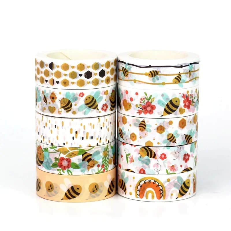 NEW 1PC 10M Decor Bees Mushrooms Floral Leaves Washi Tape Set Scrapbooking Journaling Adhesive Masking Tape Cute Papeleria