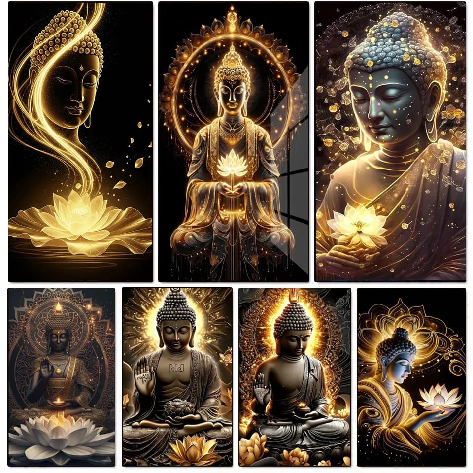 Gold Lotus Buddha Diy Diamond Painting Full Square Round Diamond Mosaic Art For Living Room Decor Holiday Gift Religion Art