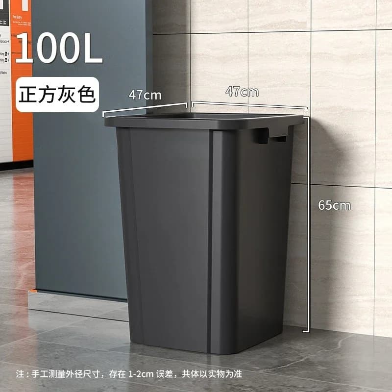 100L Large Open Top Trash Can Heavy Duty Plastic Garbage Bin for Kitchen Restaurant Outdoor Commercial Waste Basket Gray