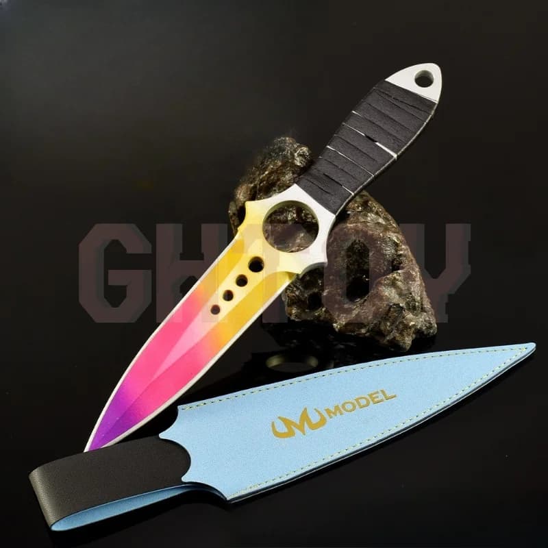 Coltello Scheletro da 26 cm/10,23 pollici per GO Game con custodia in pelle, modello di arma in metallo colore sfumato, ornamento artigianale, regalo giocattolo per ragazzo