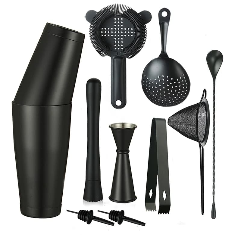 Set da Bar per Cocktail: Shaker Boston Pesante, Set Colanderi per Cocktail, Jigger, Muddler, Cucchiaio, Pinze per Ghiaccio, Beccucci Versatori
