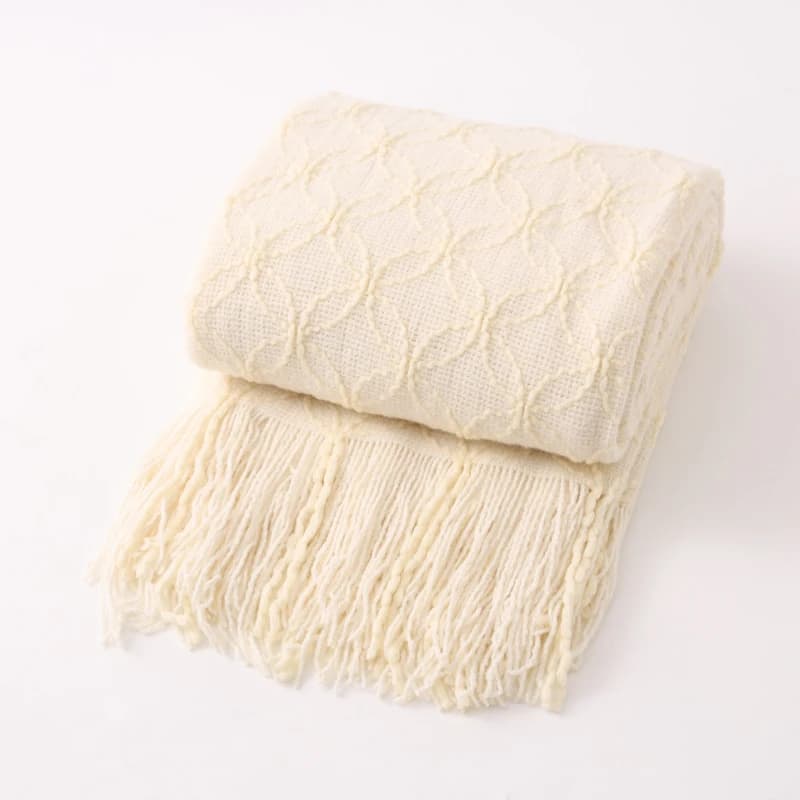 Coperta con nappe scandinave-bohemiane per divano letto e arredamento Airbnb - Comodo copriletto lavorato a maglia, fodera per divano, accento del piede del letto -