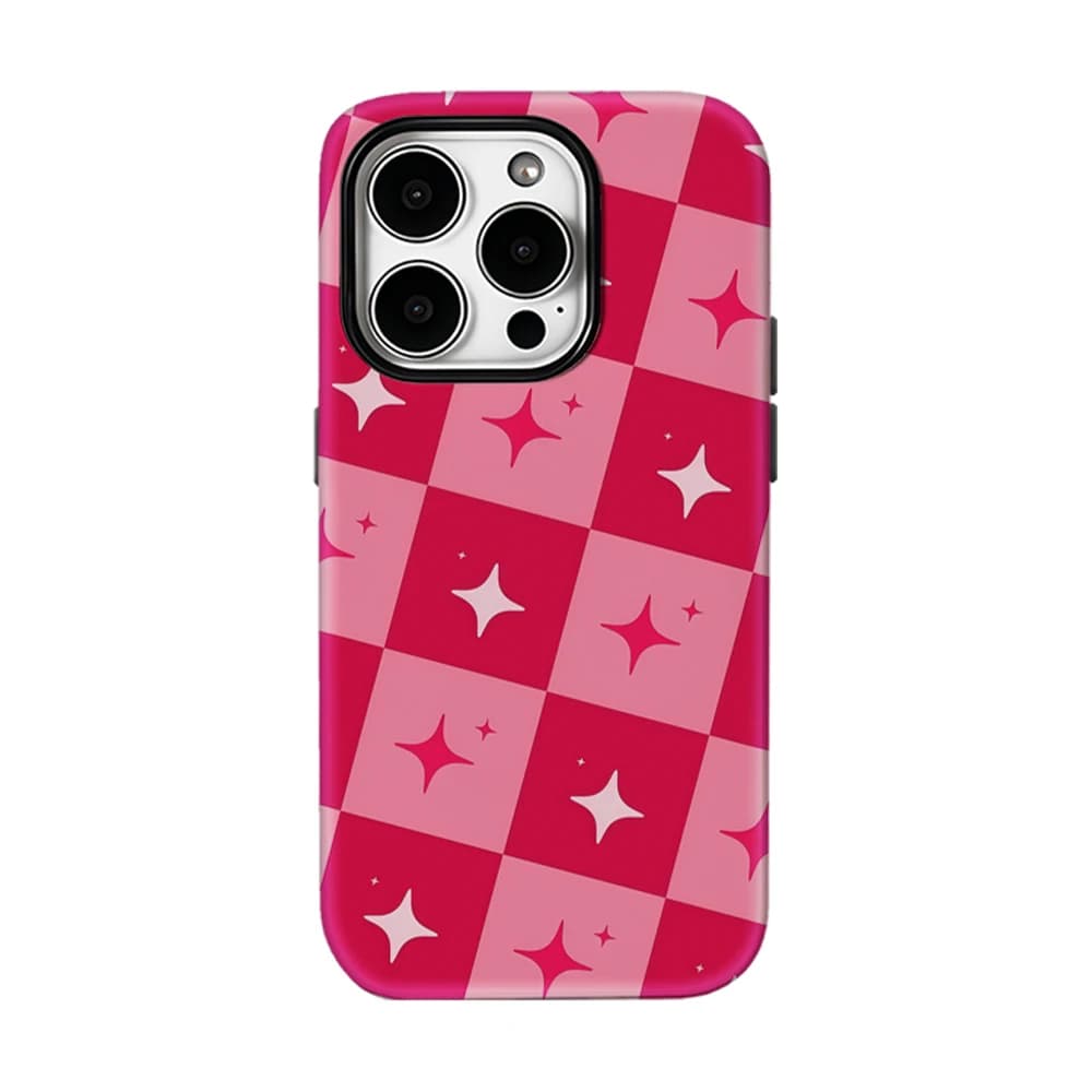 Custodia per telefono Pink Star Check per iPhone 17 16 15 14 13 Pro Max Plus, custodia rigida magnetica a strato singolo/doppio