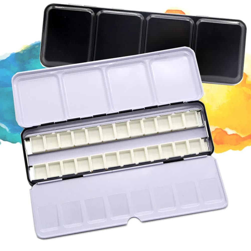 24Pcs Empty Half Pans for Watercolor Paint Plastic Paint Pans Set for DIY Painting Palette Artists Students Color Display Tool