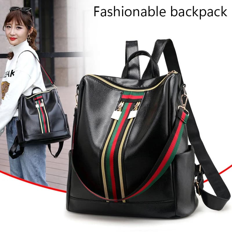 Chic multi-directional backpack for everyday travel Stylish functional fashion bag casual spacious and light with striped details
