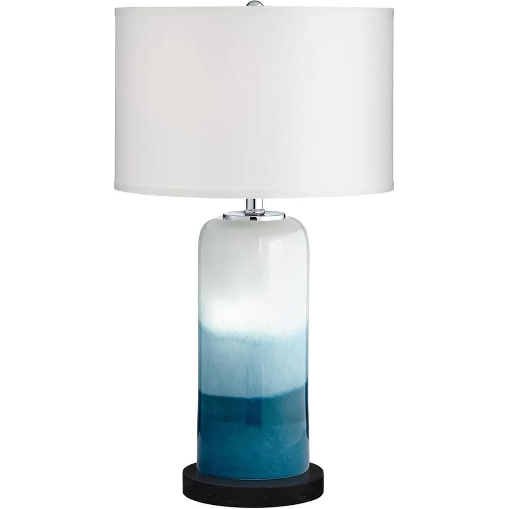 Lampada da Tavolo LED Roxanne 25 High con Paralume a Tamburo Blu e Bianco per Camera da Letto, Soggiorno e Camere dei Bambini