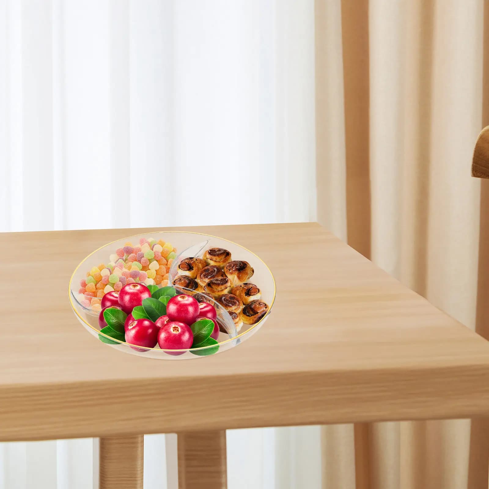 Vassoio per Frutta e Snack a Tre Scomparti Rinforzato per Dessert, Torte, Cupcake, Frutta Secca, Caramelle, Decorazioni per Feste e Casa