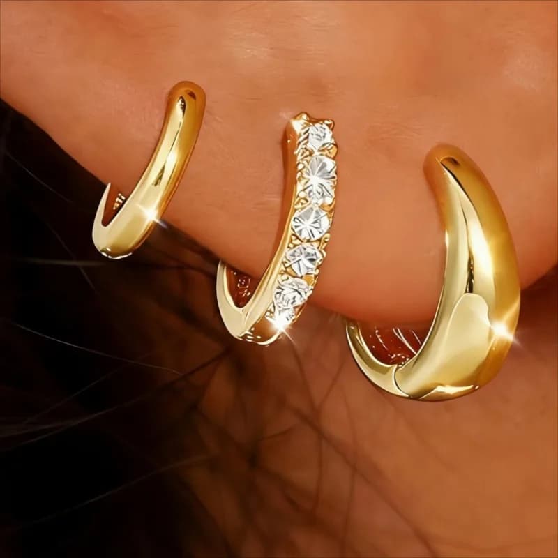 Minimalist C-Shaped Hoop Earrings Set for Women Girls Mix Match Stainless Steel Crystal Inlaid Earrings Daily Party Jewelry Gift