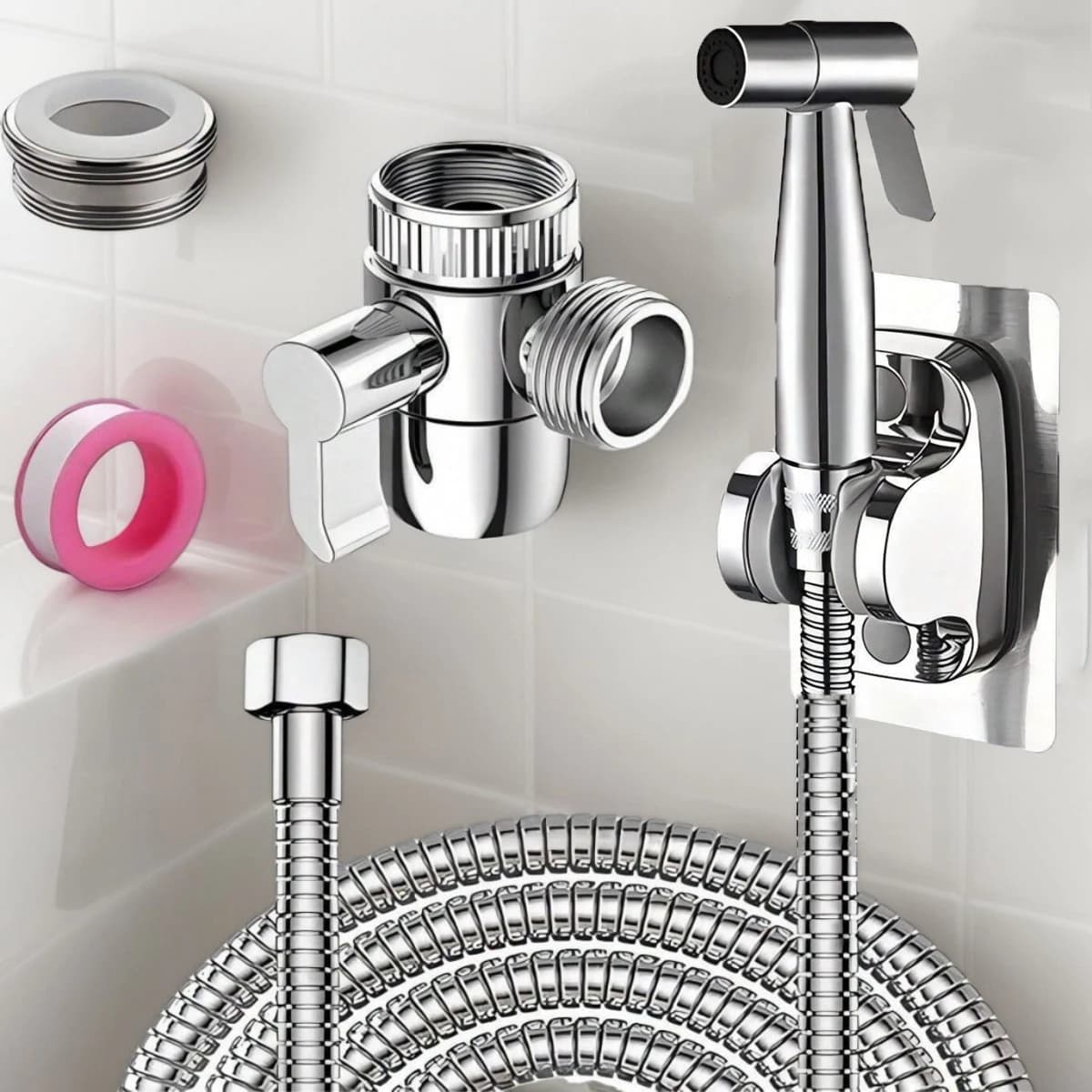 Set spruzzatore per WC in acciaio inossidabile - Kit spruzzatore per WC a parete con soffione doccia e tubo flessibile