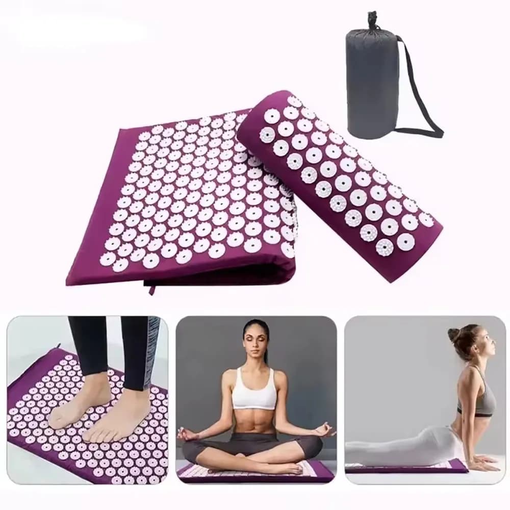 Massage cushion, yoga massage mat and acupuncture, relieves pain and stress, back and body pain, mat with tips, acupuncture mat and pillow set