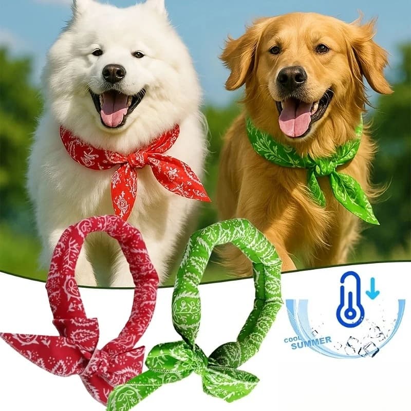 Pet Cooling Ice Scarf Cool Ice Breathable Towel Heatstroke Dogs Cats Ice Collar Cat Adjustable Collar Bibpet Supplies