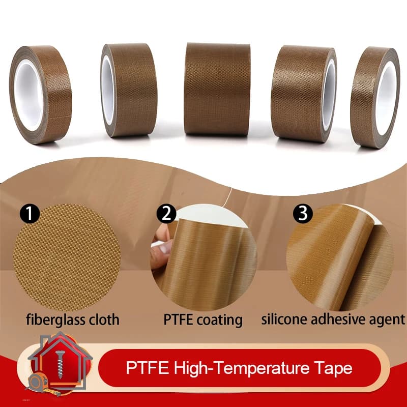 10m Roll PTFE High Temperature Tape Self Adhesive Heat Resistant Non Stick Insulation Tape for Vacuum Sealer Heat Press Machine