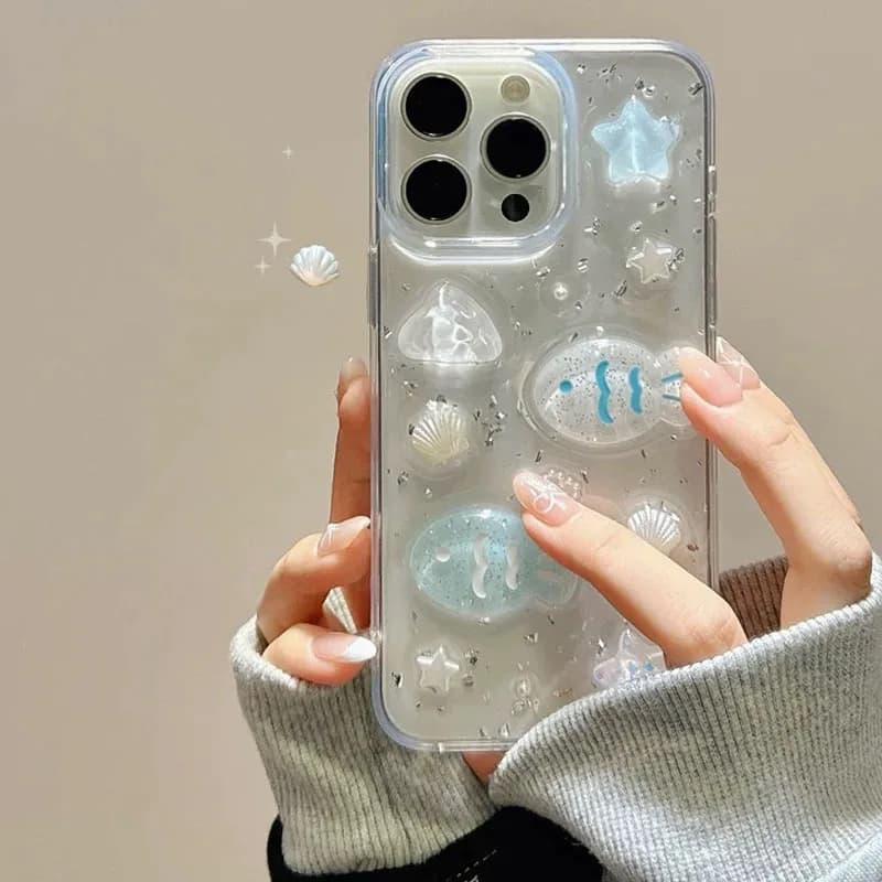 Transparent 3D Fish Suitable For iPhone 15 14 13 12 11 Pro Max Phone Case Silicone Full Protective Cover