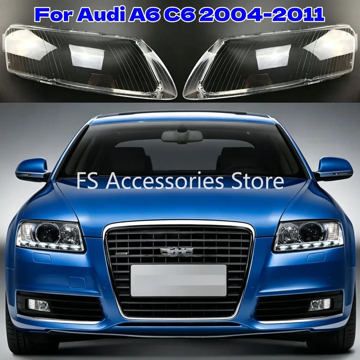 Copertura Lente Faro Anteriore Auto Trasparente Sinistra/Destra per Audi A6 C6 2004-2011 Guscio Faro Anteriore Auto Coprifaro Trasparente