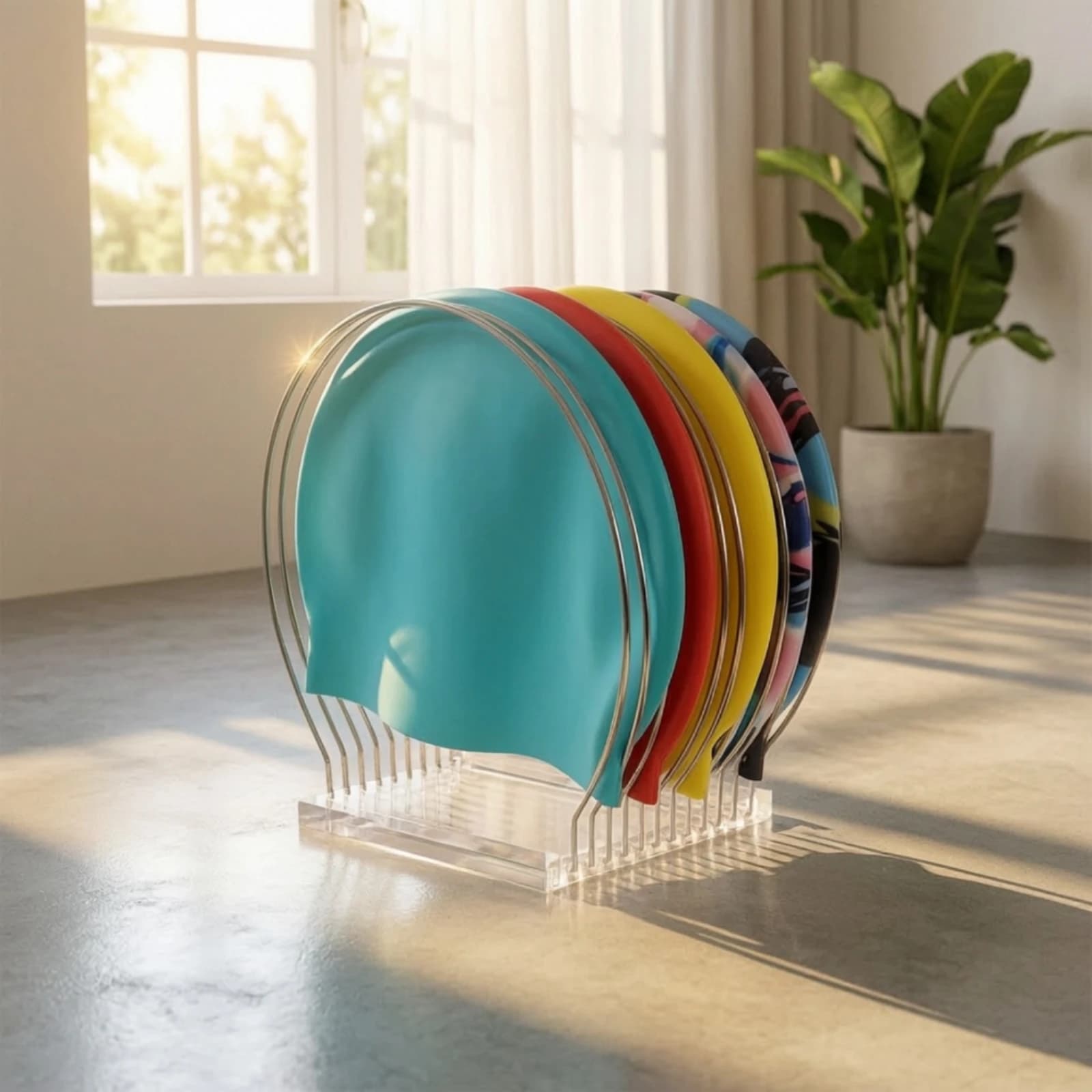 Swim Cap Display Rack Countertop Swimming Cap Display Stand Space-Saving Compact for Retailers, Sports Stores
