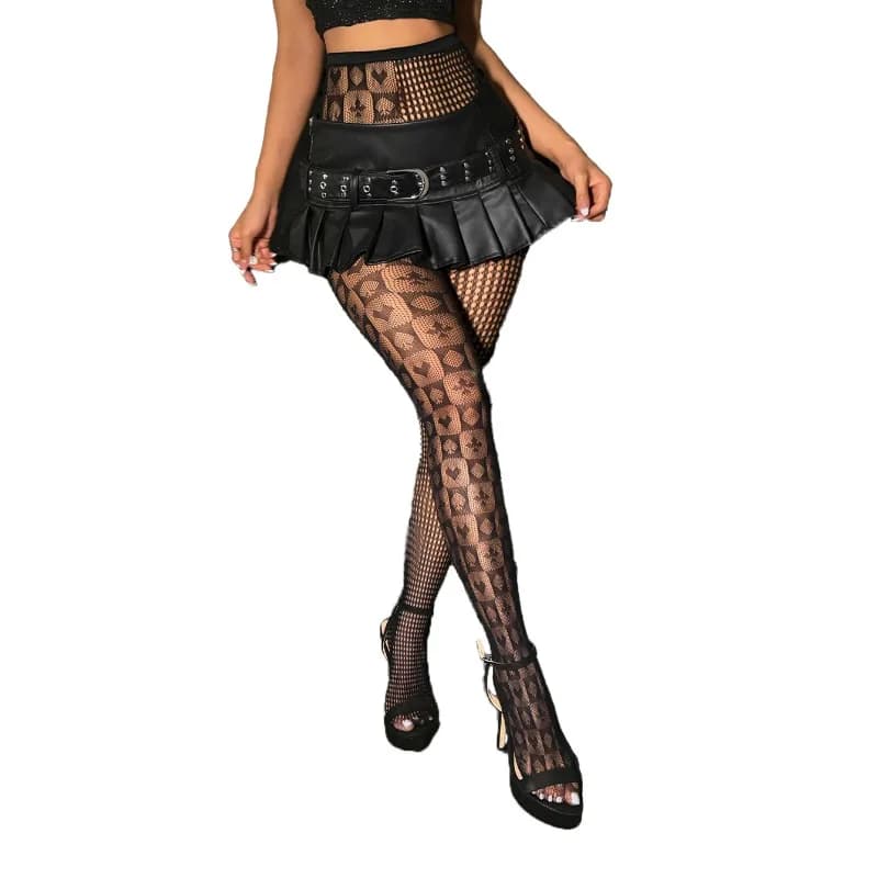 Rete da pesca europea e americana con motivo a carte da poker sexy di Halloween, bellissime calze per le gambe per le donne senza collant sul cavallo