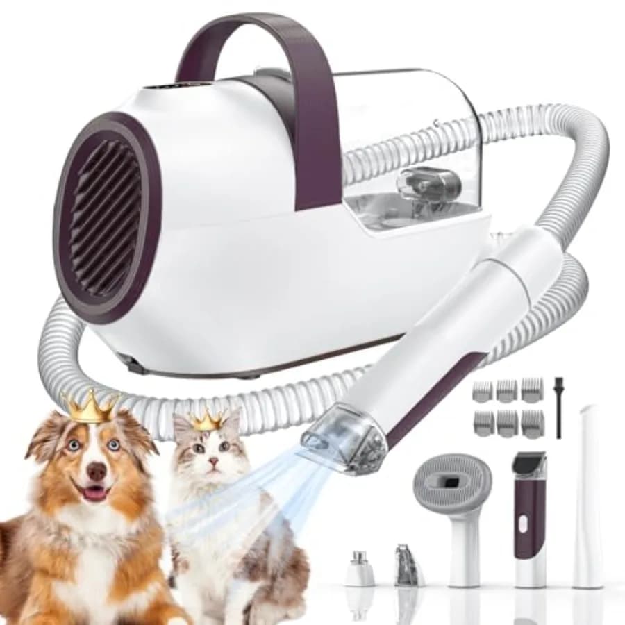 Kit per Toelettatura Cani con Aspirapolvere, Tosatrice, Lima per Unghie e 6 Strumenti per la Cura degli Animali Domestici, Colore Caramello