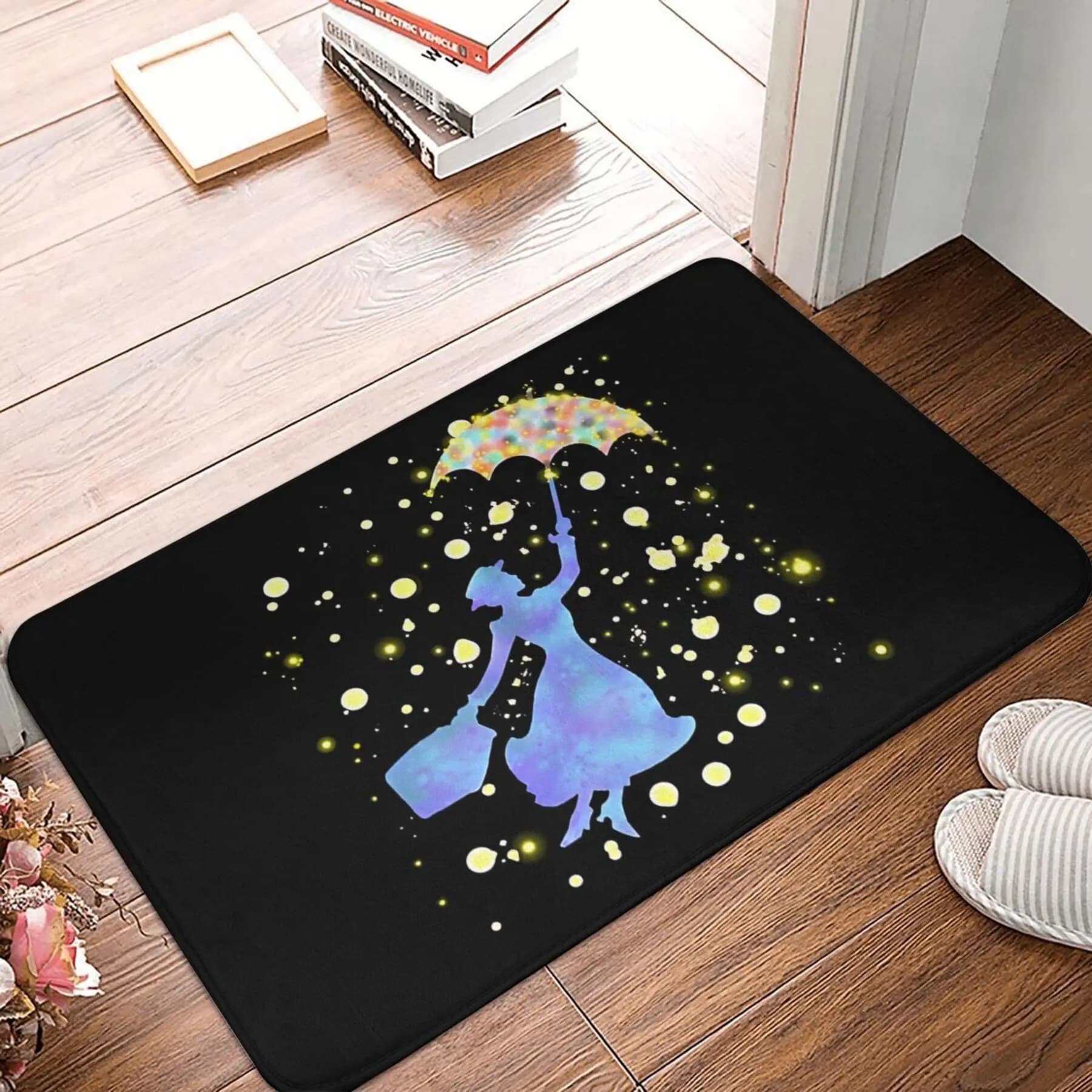 Zerbino antiscivolo Mary Poppins Silhouette, lavabile in lavatrice, tappetino rettangolare leggero in poliestere per ingresso domestico - 1 pz