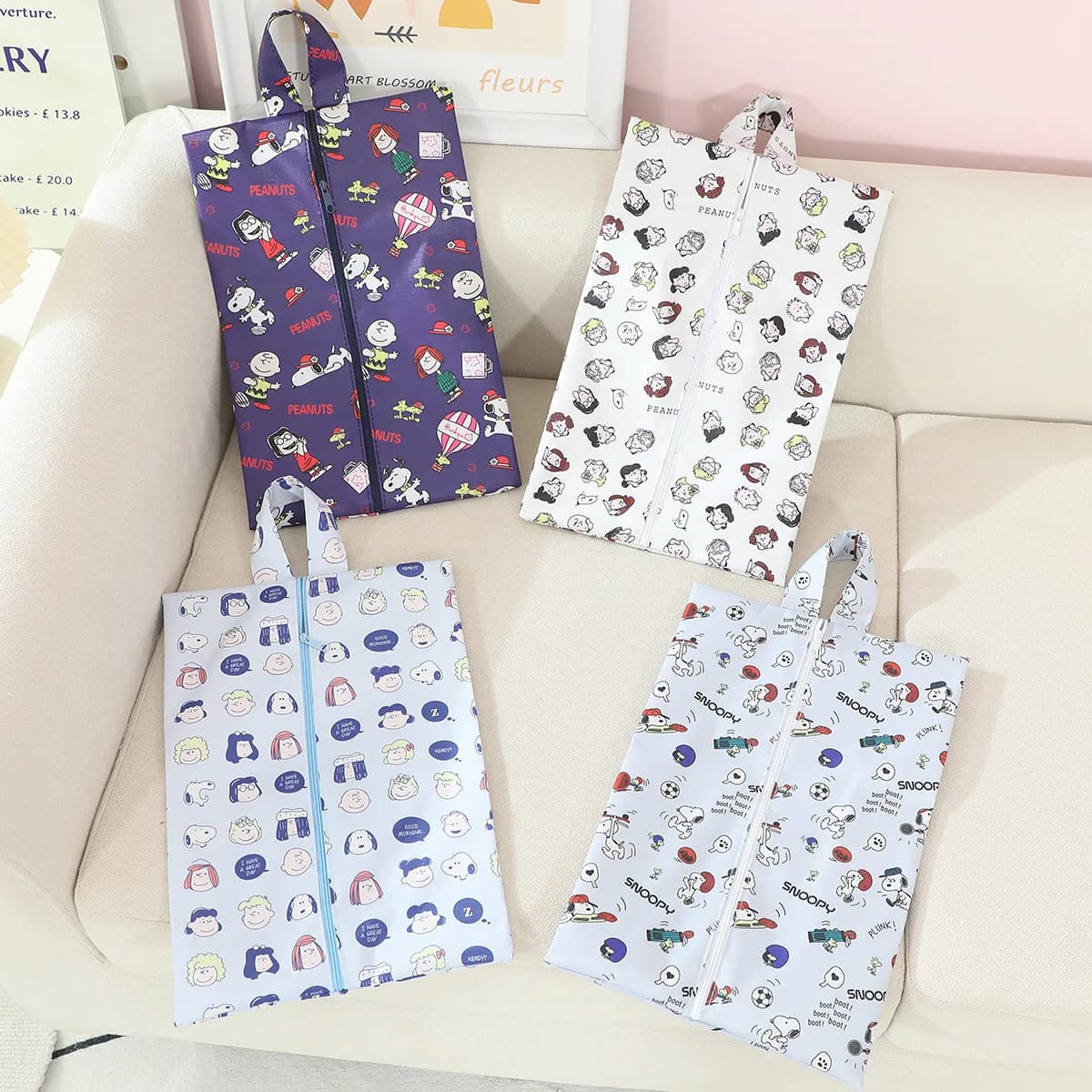 Snoopy Cartoon Anime Zipper Shoe Storage Bag Waterproof Travel Organizer Home Storage Supplies for Clothing Towel Holiday Gift